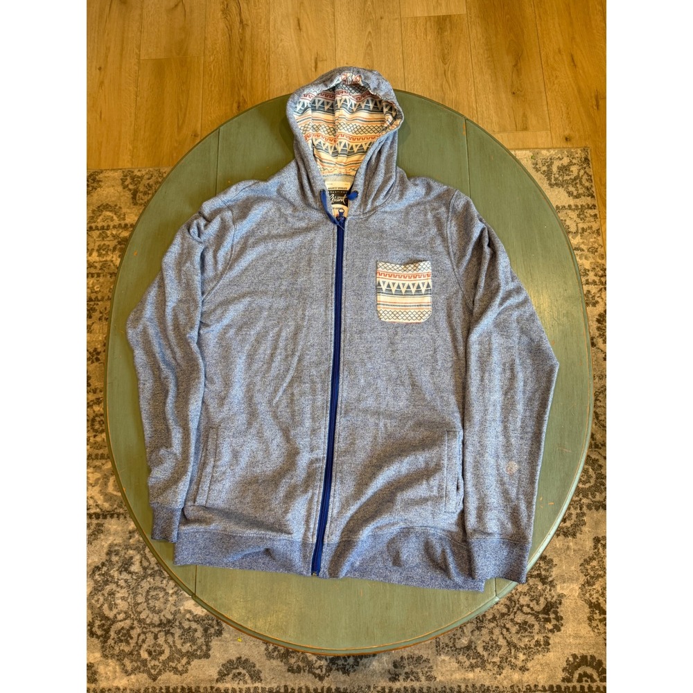 Beautiful Giant Mens XL Blue Tribal Print Zip Up Hoodie Southwestern Marl Knit